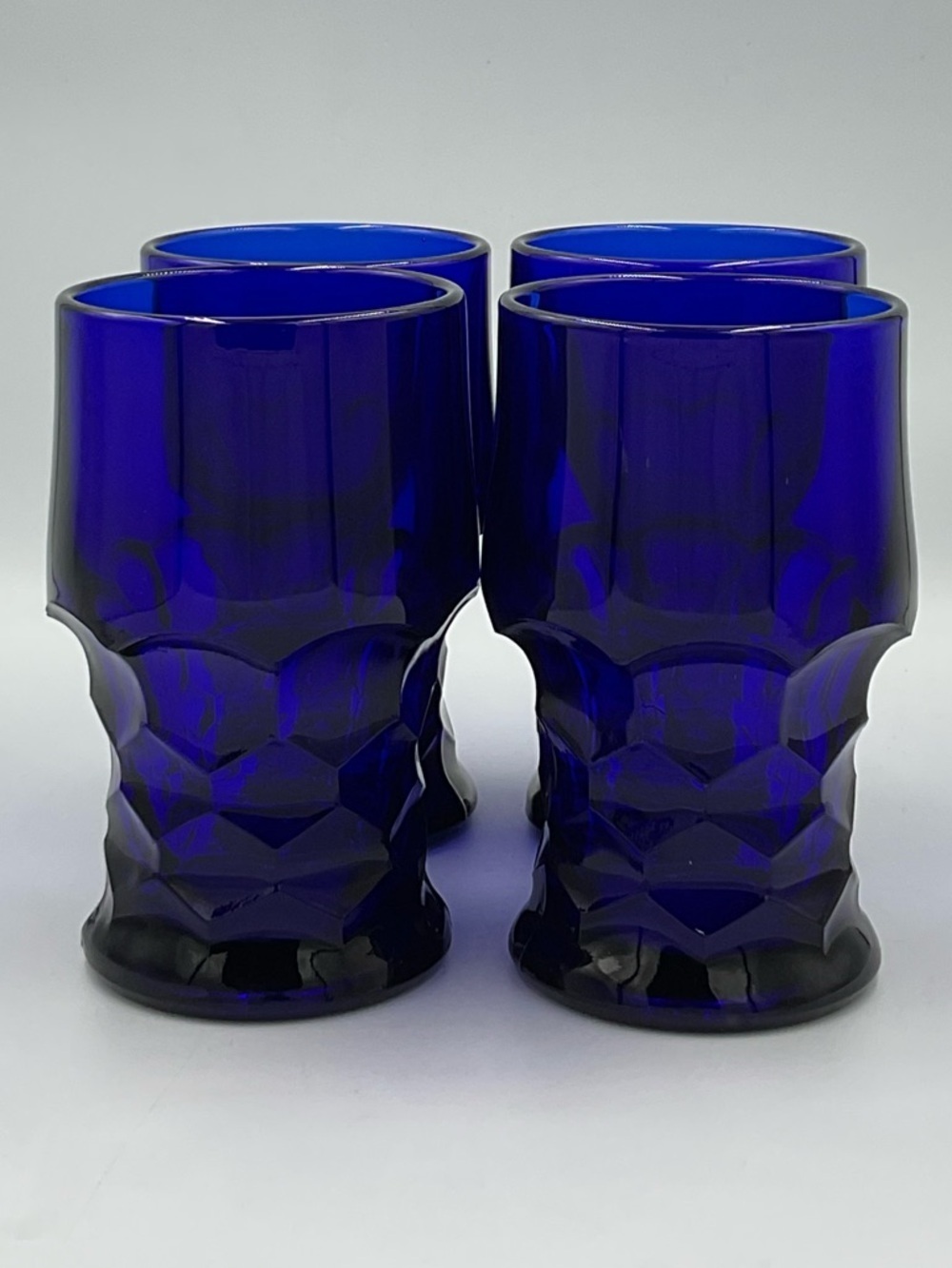 Vintage Viking Glass Georgian Cobalt Blue Tumblers Set of 4